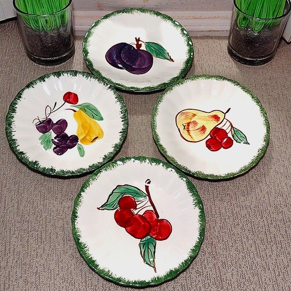 Blue Ridge 🍒 Hand Painted small Plates set of 4 Cherries, pears, grapes - Picture 12 of 12